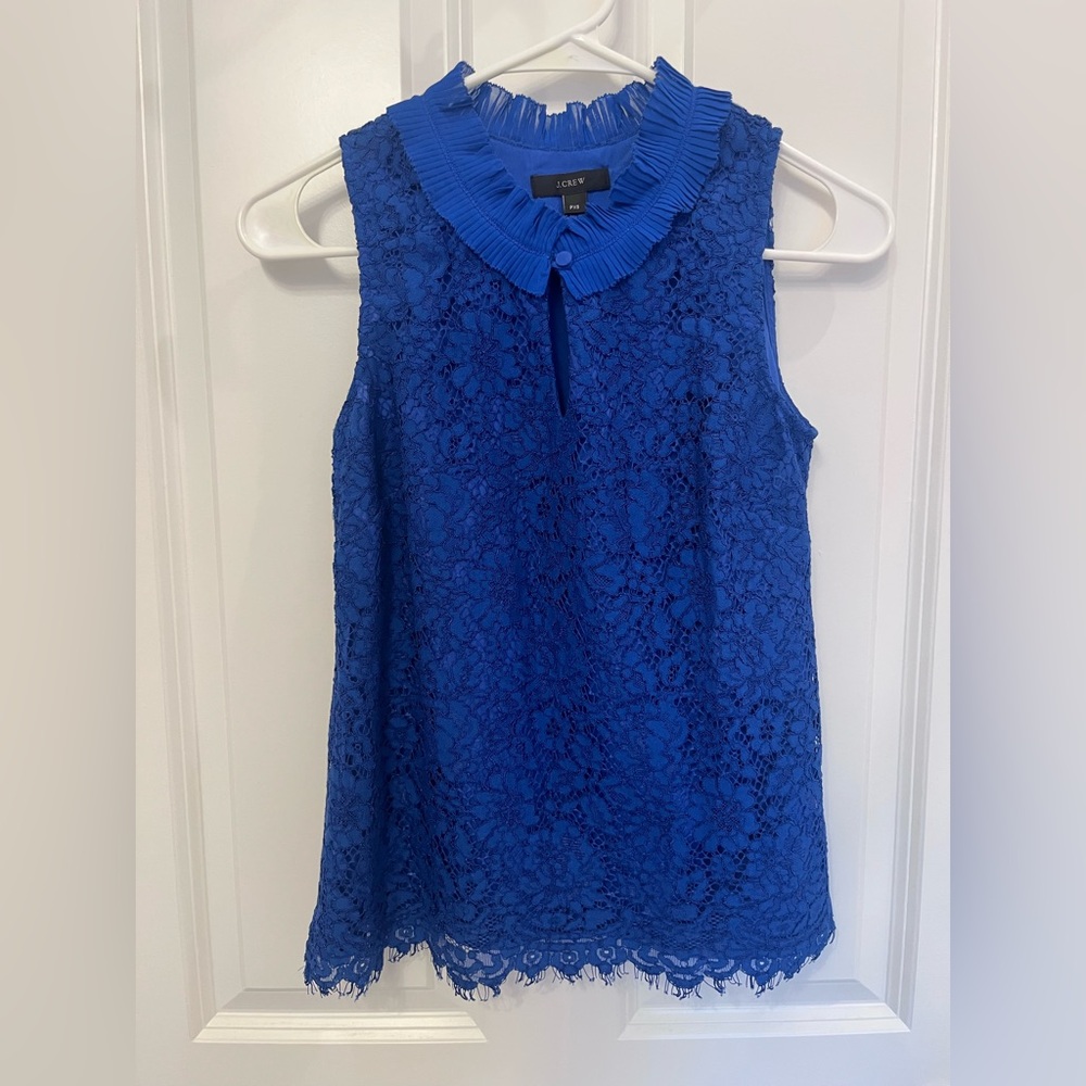 J. Crew Blue Lace Sleeveless Button-Up
